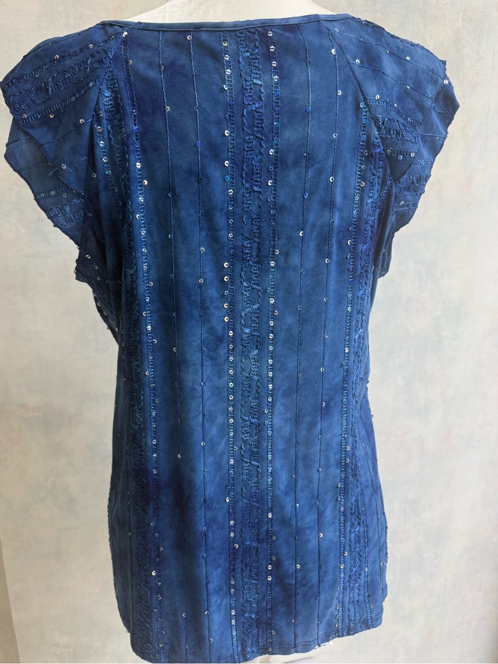 Dress Barn Shimmery Royal Blue, Cap Sleeve Extra Layer Over Tummy, Stretchy - Picture 4 of 7
